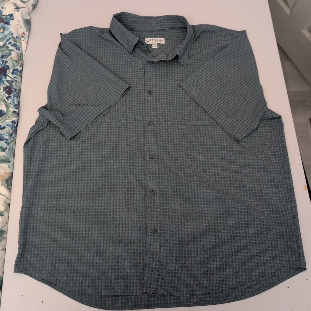 Orvis Men's Green Checkered Button Down Shirt